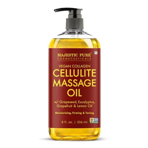 Majestic Pure Cellulite Massage Oil for Massage Therapy- Refreshing and Relaxing- Natural Oils with Grapeseed, Eucalyptus, Grapefruit & Lemon Oil- All Skin Types- Men and Women Massage Lotion- 8 fl oz