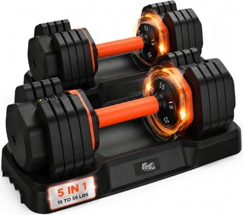 FEIERDUN Adjustable Dumbbells Set of 2, 110lbs Weight Dumbbel Set with Storage Box & Anti-Slip Handle, 5 in 1 Quick Change Dummbells, Free Weights for Home Gym Strength Training Men Women