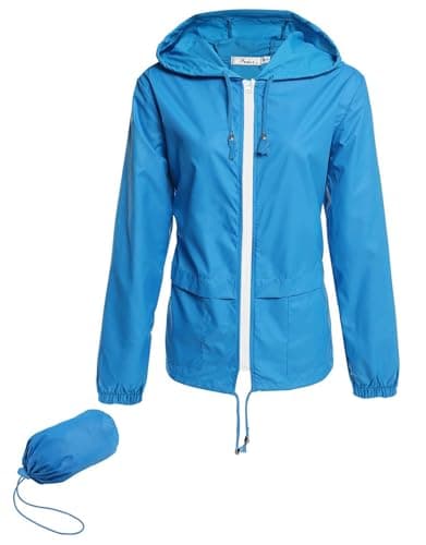 Hount Women's Lightweight Hooded Raincoat Waterproof Packable Active Outdoor Rain Jacket (Sky Blue, 3XL)
