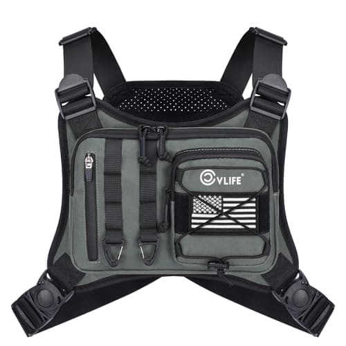 CVLIFE Outdoor Chest Bag for Men, Tactical Chest Pack with Phone Holder, Adjustable Running Vest Bag with Extra Storage, Lightweight Anti-theft EDC Rig for Hiking, Cycling, Sports, Workouts, Grey
