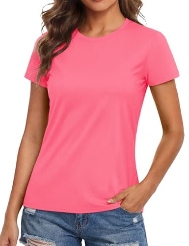 MAGCOMSEN Sun Protection Shirts for Women Short Sleeve Workout Tops Dry Fit UV Tshirts Shirts for Women Swim Running Rose Red, M