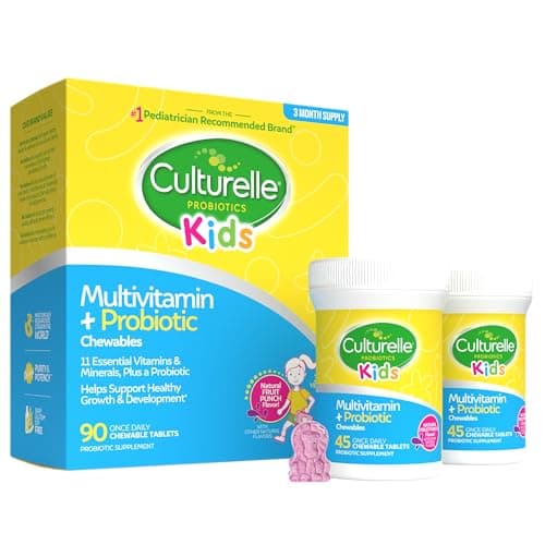 Culturelle Kids Complete Chewable Multivitamin + Probiotic For Kids, Ages 3+, 90 Count, Digestive Health, Oral Health & Immune Support - With 11 Vitamins & Minerals, including Vitamin C, D3 & Zinc