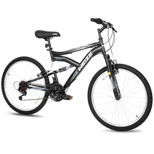 WEIZE Adult Mountain Bike,24 inch All-Terrain Bicycles with Dual Full Suspension, Trail Bike 6 Speeds Drivetrain, High-Carbon Steel Frame, Black