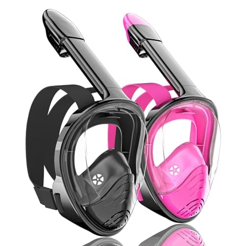 QingSong Full Face Snorkel Mask for Adults, Snorkeling Gear with Camera Mount, 180 Degree Panoramic View Snorkel Set Anti-Fog Anti-Leak