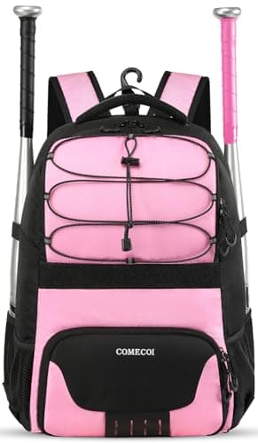 COMECOI Softball Bag, Lightweight Baseball Backpack with Shoes Compartment, Baseball Bat Bags with Fence Hook for TBall Bat & Equipment, for Batting Mitten, Helmet, for Girls, Boys, Youth, Adults