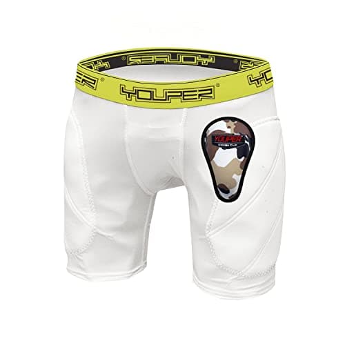 Youper Boys Youth Padded Sliding Shorts with Soft Protective Athletic Cup for Baseball, Football, Lacrosse (White, Large)
