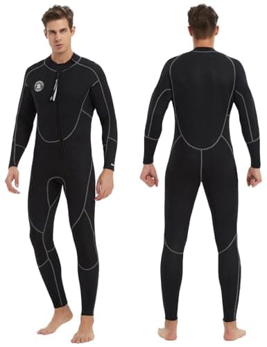 Lemorecn Men's 3mm Neoprene Full Wetsuit Front Zip Full Body Dive Suit for Swimming Diving Surfing Snorkeling Water Sports(3040BLACKGRAY-L)