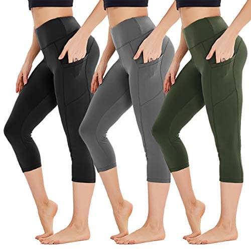 3 Pack Capri Leggings for Women with Pockets - High Waist Workout Running Yoga Pants