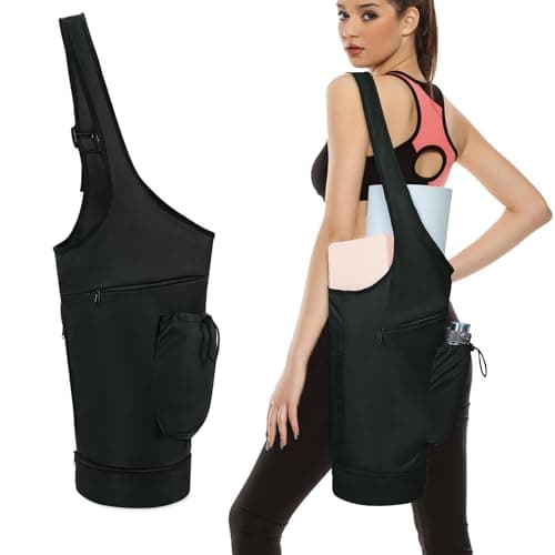 sportsnew Yoga Mat Bag, Opening Large Yoga Mat Carrier Bag with Zipper Pocket and Bottom Wet Pocket, Exercise Yoga Mat Carrier Holder Multi-Functional Storage Bag, Black, patent pending