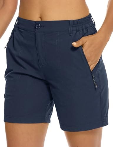 TBMPOY Womens 6" Hiking Cargo Shorts Quick Dry with Pockets Lightweight Work Dress Casual Golf Short Outdoor Active Summer Dark Blue M