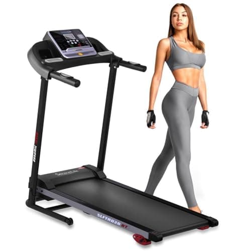 SereneLife Folding Treadmill - Foldable Home Fitness Equipment with LCD for Walking & Running, 6 MPH Speed, 1HP Motor, Cardio Machine, 4 Manual Incline Levels, 12 Programs, Bluetooth, 265lbs Capacity