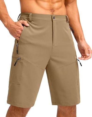 Pudolla Men's Hiking Shorts 11" Lightweight Cargo Work Shorts for Men Summer Travel Golf Casual Outdoor with 5 Pockets(Dark Khaki 3X-Large)