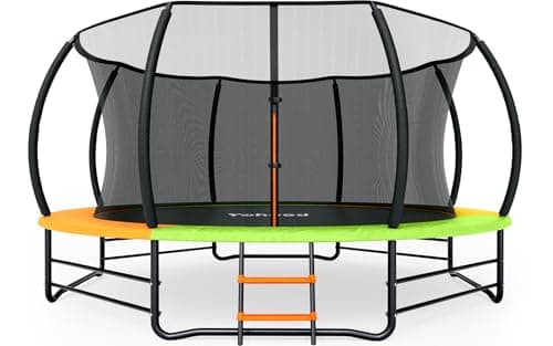Yohood Trampoline Outdoor 12FT 14FT, Recreational Trampolines with Enclosure Net and Ladder, ASTM Approved for Kids and Adults, with Additional 8 Stabilizer Bars and Anti-Rust Coated Galvanized Frame