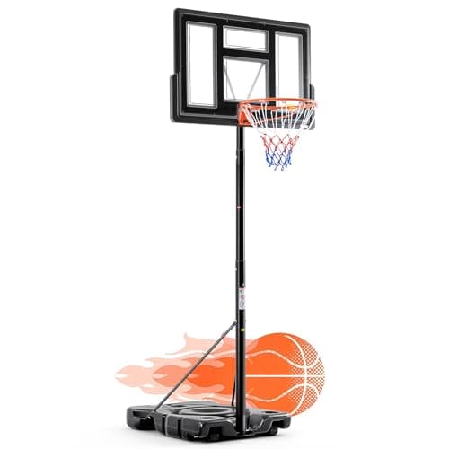 DUMOS 10FT Adjustable Height Portable Basketball Hoop Outdoor for Adult, 44 Inch Shatterproof Backboard w/Shock Absorbent Rim, Fillable Base, 2 Wheels for Swimming Pool/Indoor, Metal, Classic Black