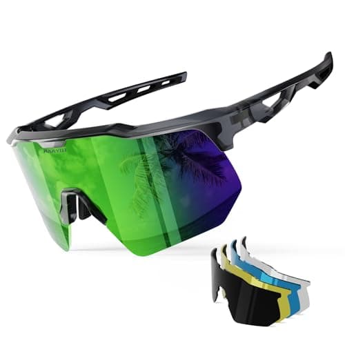 HAAYOT Polarized Sports Sunglasses for Men Women Youth Baseball Cycling Running Softball Biking Glasses 5 Lenses Transparent Gray Green