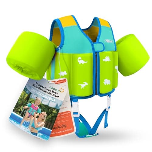 AEOCOO Kids Pool Floaties 1-2-3-5-7-9 Years Old, Toddler Swim Vest 20-30-50-70 Pounds, Comfortable Extended Wear Kids Float Jacket with Crotch Strap, Bright Design and Unpadded Sides, Blue