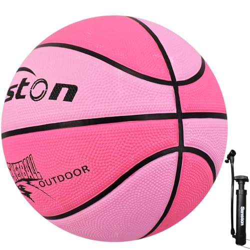 Senston 25.5''/27.5''/29.5'' Outdoor Basketball Ball Excellent Elasticity/Grip Rubber Basketballs with Pump, Durable Size 3/5/7 Outdoor/Indoor Basketball (Pink, 27.5''/Size 5)
