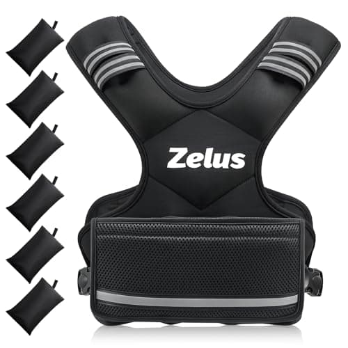 ZELUS Weighted Vest for Men and Women | 4-10lb/11-20lb/20-32lb Vest with 6 Ironsand Weights for Home Workouts | Adjustable Body Weight Vest Exercise Set for Cardio and Strength Training (11-20 lb.)