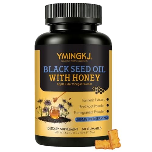 YMINGKJ Black Cumin Seed Oil Gummies with Biotin & ACV, Vitamin C, Turmeric & Honey - Supports Immune System, Radiant Skin & Digestive Wellness - Vegan, Pectin-Based - 60 Gummies (30-Day Supply)