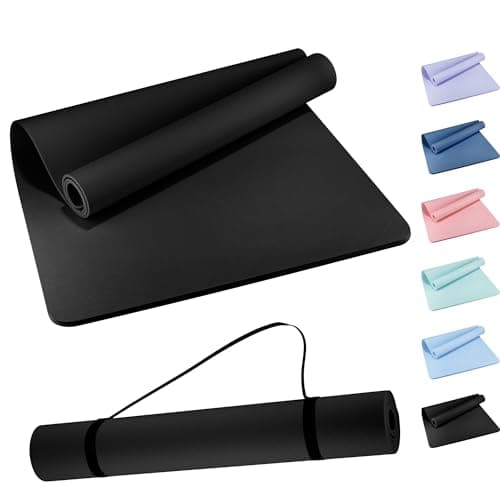 Wimwum Extra Wide Yoga Mat 72" x 32", 6mm Non Slip TPE Exercise Mat with Carrying Strap, Large Workout Mat for Yoga, Pilates, Stretching, HIIT & Home Gym, black