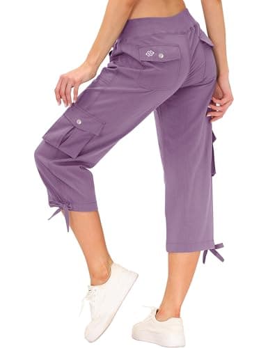 MoFiz Womens Capris Summer Cargo Shorts Lightweight Quick Dry Athletic Casual Travel Loose Ladies Outdoor Hiking Pants Pockets Light Purple 2XL