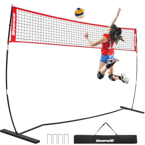 Bearwill Volleyball Net, 12FT Portable Volleyball Net for Backyard, Freestanding Volley Ball Set Height Adjustable with Carry Bag, Volley Ball Practice Nets Training Equipment for Indoor and Outdoor
