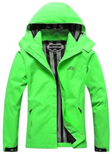 Women's Waterproof Raincoat Lightweight Rain Jacket Detachable Hood Travel Outdoor Fluorescent Green M