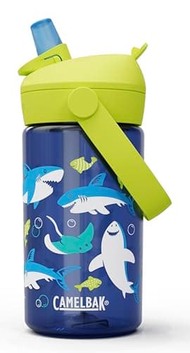 CamelBak Thrive Flip Straw Kids Water Bottle with Bite Valve, Tritan Renew Design for School and Travel, 14oz, Sharks and Rays