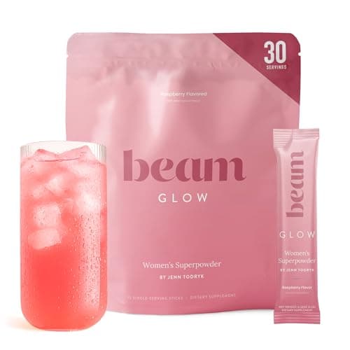 BEAM Glow Hormone Support & Cortisol Supplement for Women - Daily Vitamins for Women with Ashwagandha, Selenium, Zinc, Vitamin A, Biotin for Cycle Health, Mood & Energy, Raspberry, 30 Servings