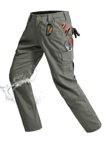 Rapoo Cargo Pants for Men Tactical Hiking Work Military Army Pants for Men with Pockets Waterproof Mens Ripstop Construction Carpenter Outdoor Hunting Pants Green 36Wx32L