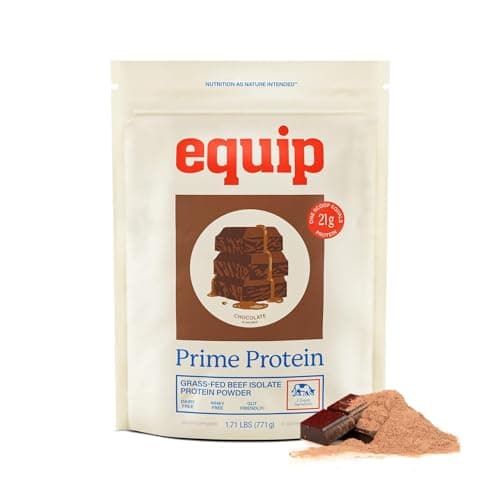 Equip Prime Chocolate Protein Powder - Gut-Friendly, No Sugar Protein Shake Powder with Grass-Fed Beef & Natural Collagen - Rich & Creamy Mix - 21g Per Serving - Whey & Dairy-Free (30 Scoops)