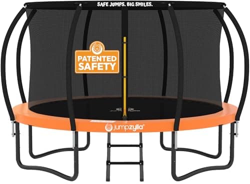 JUMPZYLLA Trampoline Outdoor 8FT 10FT 12FT 14FT 15FT 16FT with Enclosure, Non-Slip Ladder & Anti-Rust Coated Frame, ASTM Approved Recreational Backyard Large Trampoline with Net for Kids & Adults