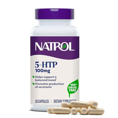 Natrol Mood + Stress 5-HTP 100 mg, Dietary Supplement for a Balanced Mood, Capsules for Adults, 30 Capsules, Up to a 30 Day Supply