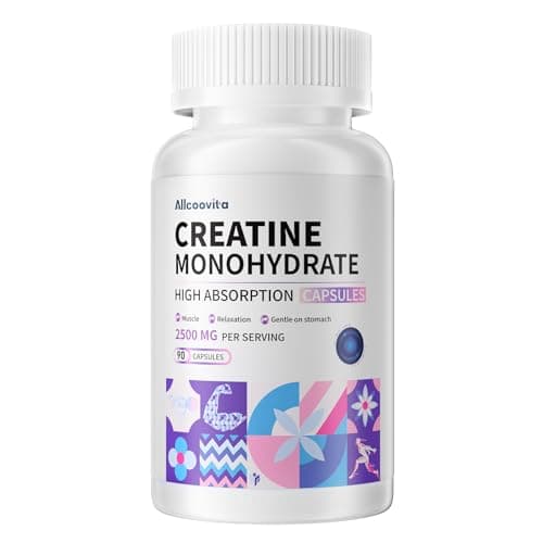 Allcoovita Creatine Monohydrate Capsules -3 Creatine Capsules per Serving, 2500mg, Gluten Free, 90 Capsules