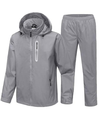 SWISSWELL Men's Waterproof Golf Rain Suit Rain Gear Jacket and Pant Outdoor Lightweight Hooded Raincoat S-5XL Grey XL