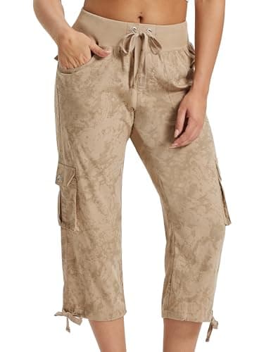 MoFiz Womens Cargo Capris Lightweight Hiking Pants Quick Dry Casual Outdoor Loose Shorts Dirty Khaki XL