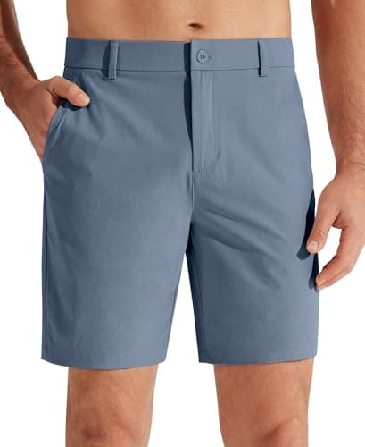 Libin Men's Golf Shorts 7" Work Dress Shorts Casual Flat Front Hybrid Short Lightweight Quick Dry Water Resistant, Ice Blue, Size 34
