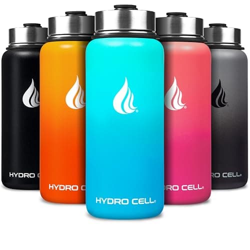 HYDRO CELL Stainless Steel Insulated Water Bottle with Straw - For Cold & Hot Drinks - Metal Vacuum Flask with Screw Cap and Modern Leakproof Sport Thermos for Adults (Teal/Blue 32oz)