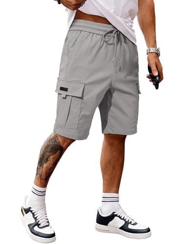 JMIERR Mens Classic Black Cargo Shorts Classic Loose Fit Big & Tall Summer Work Short with 5 Pockets, 3XL, Grey