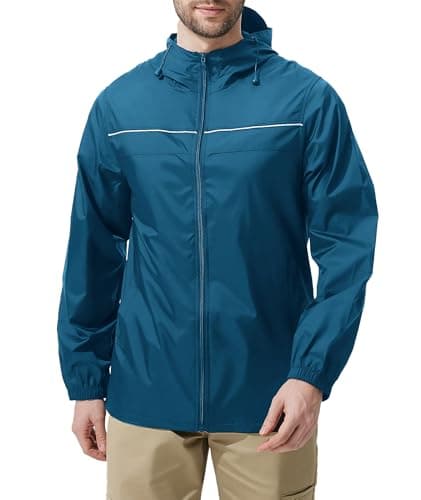 ZITY Mens Rain Jacket with Lining Waterproof Lightweight Rain Coats Packable Hooded Windbreaker for Hiking Golf Cycling Dark Blue L