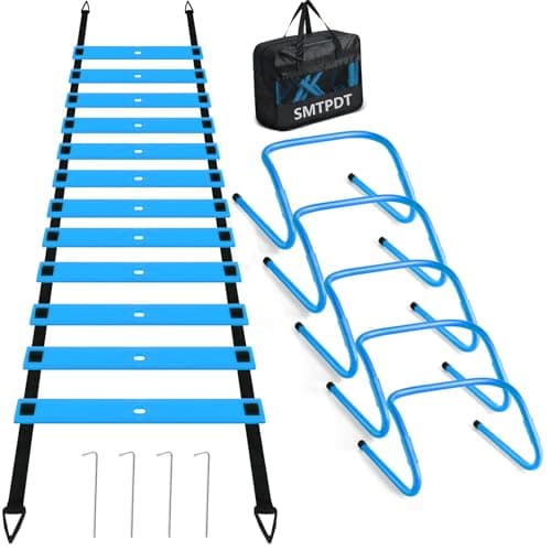 SMTPDT Speed and Agility Training Equipment: 5 Adjustable Agility Hurdles. 20ft Agility Ladder, Soccer Training Equipment Set for Kids Youth Adults (Blue)