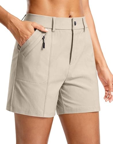 SANTINY Women's 5"/7" Hiking Golf Shorts Quick Dry Stretch Casual Work Shorts with Pockets for Women Walking Travel Summer (LightKhaki_M)