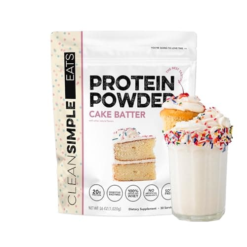 Clean Simple Eats Whey Isolate Protein Powder, Cake Batter, Naturally Sweetened, Zero Added Sugar, 20g 100% Grass Fed Protein Powder with Digestive Enzymes, Gluten Free, Non GMO, 30 Servings