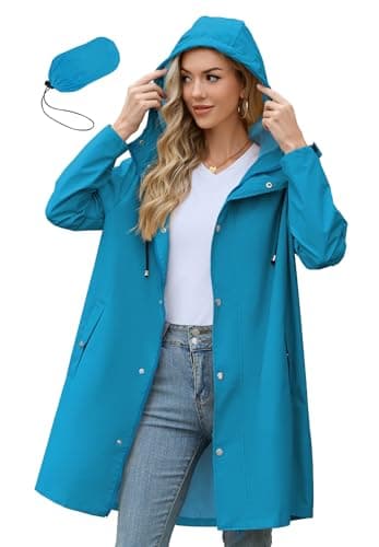 Zando Womens Rain Jacket with Hood - Travel Rain Coats for Women Packable Rain Jacket Women Waterproof Long Raincoat Lightweight Windbreaker Trench Coat for Outdoor Gifts Moroccan Blue S