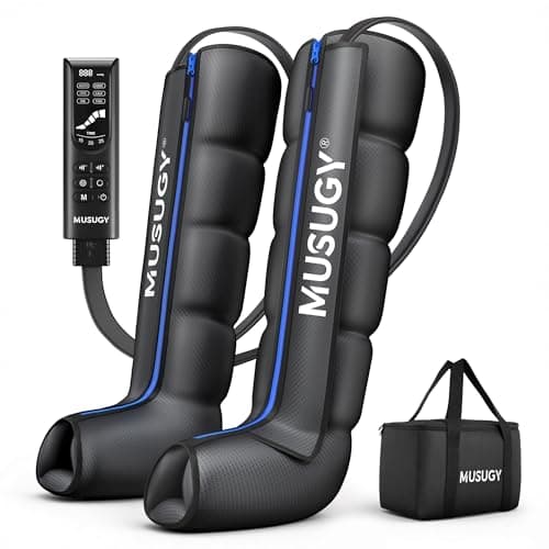 Musugy Sequential Leg Compression Massager for Circulation : Full Leg Air Compression Boots for Massage Therapy & Fatigue Relief - 9 Intensity, 6 Modes, 3 Timers for Athletes, Runners, Gym (Large)