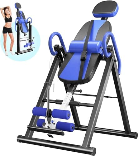 YOLEO Gravity Heavy Duty Inversion Table with Headrest & Adjustable Protective Belt Back Stretcher Machine for Pain Relief Therapy (W1-Blue)