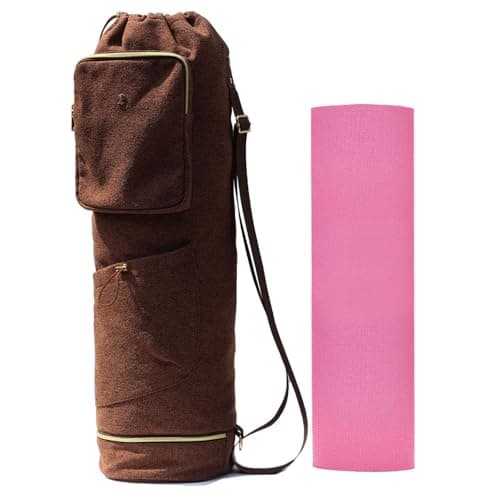 ESVAN Yoga Mat Bag with Multi Pockets Drawstring Yoga Mat Carrier Pilates Exercise Multi-Functional Storage Bag