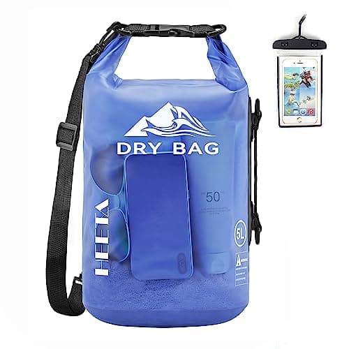 HEETA Dry Bag Waterproof for Women Men, Roll Top Lightweight Dry Storage Bag Backpack with Phone Case for Travel Swimming Boating Kayaking Paddle Board Camping Beach Accessories (Bluish Violet, 20L)