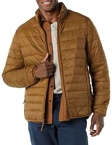 Amazon Essentials Men's Packable Lightweight Water-Resistant Puffer Jacket (Available in Big & Tall), Light Brown, X-Large