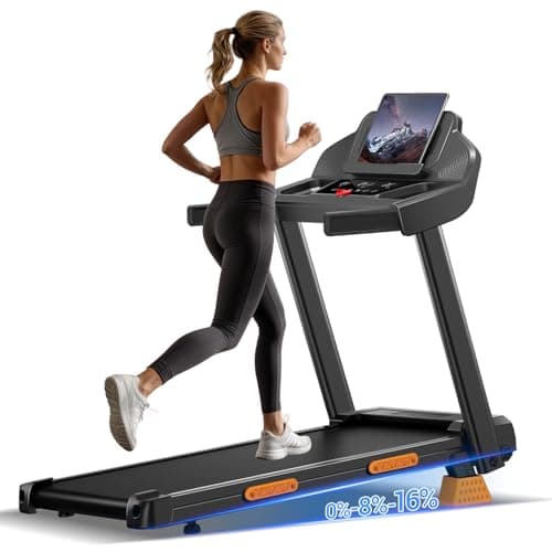 16% Treadmill with Incline, 3 in 1 Portable Treadmills for Home with Handle, Foldable Treadmill with Three Screen, 12 Preset Programs, 400LBS